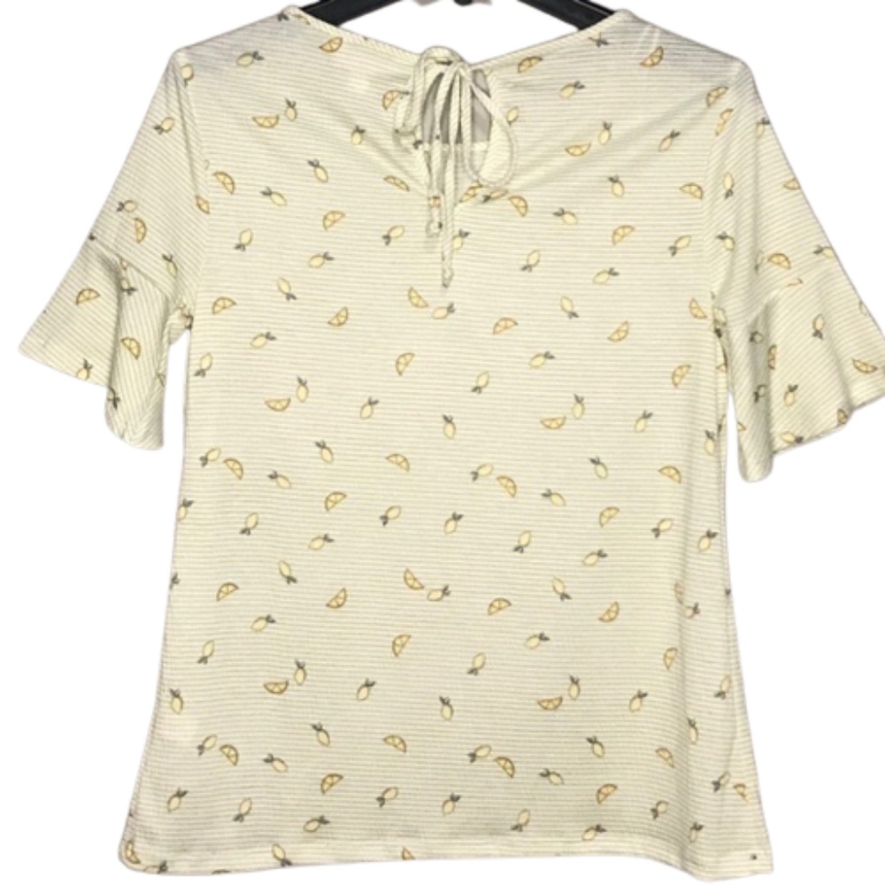 LC LAUREN CONRAD Petite Top Stripe Bell Sleeve Tie-Back Lemon Yellow - Picture 6 of 10